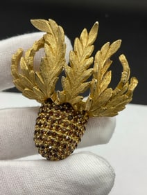Hattie Carnegie Vintage Costume Rhinestone Acorn Brooch
