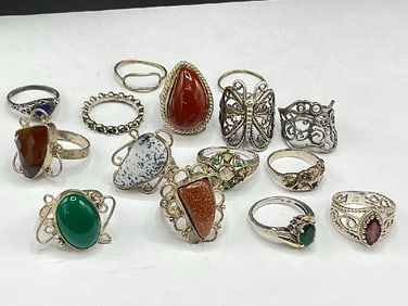 Fifteen (15) Sterling Silver Rings