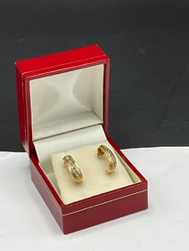 14K Yellow Gold and Diamond Pierced Earrings