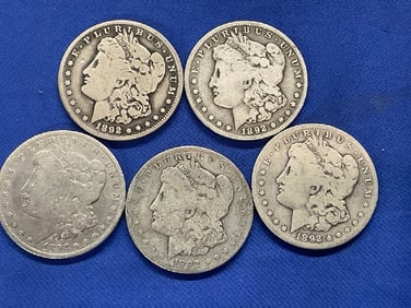 Five (5) 1892 U.S. Morgan Silver Dollars