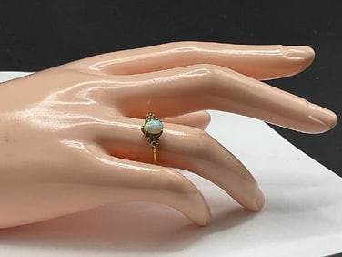 Size 7.5  14K Diamond And Opal Ring