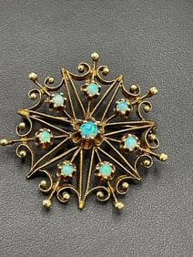 14K Yellow Gold Starburst Opal Brooch
