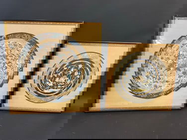 2 pcs Japanese Embroidered Framed Panels