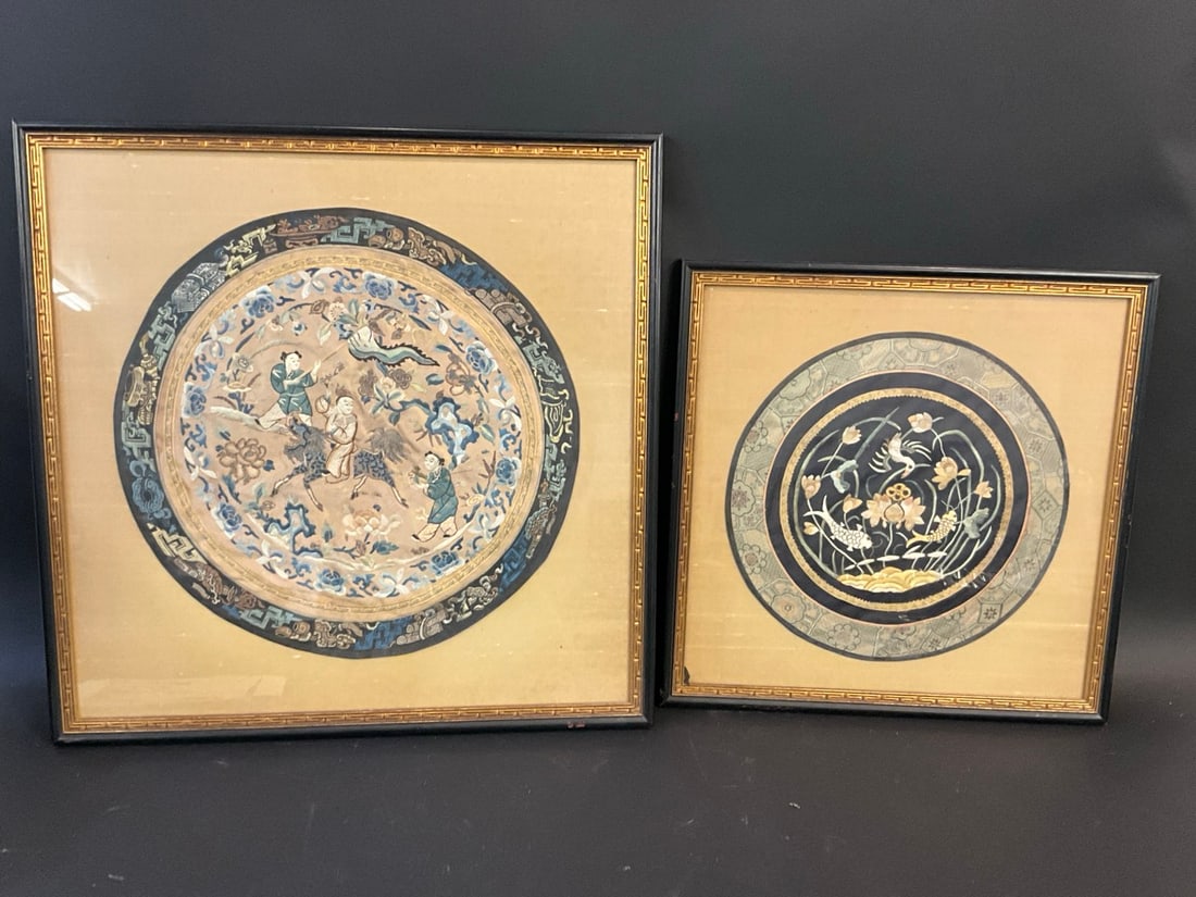 2 pcs Japanese Embroidered Framed Panels (1 of 6)