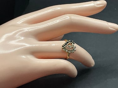 14K Gold Diamond and Blue Sapphire Heart Shaped Ring