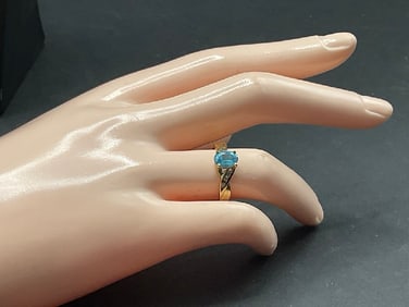 10K Yellow Gold Blue Topaz and Diamond Ring