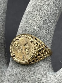 Antique 9ct Yellow Gold Mexican Gold Coin Ring