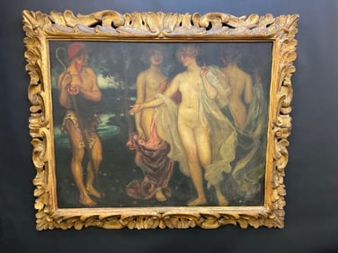 Bibligual Scene 19th c. Oil on Canvas Painting w/ Period Frame