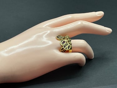 18K Gold Dangly Charm Ring AMORE