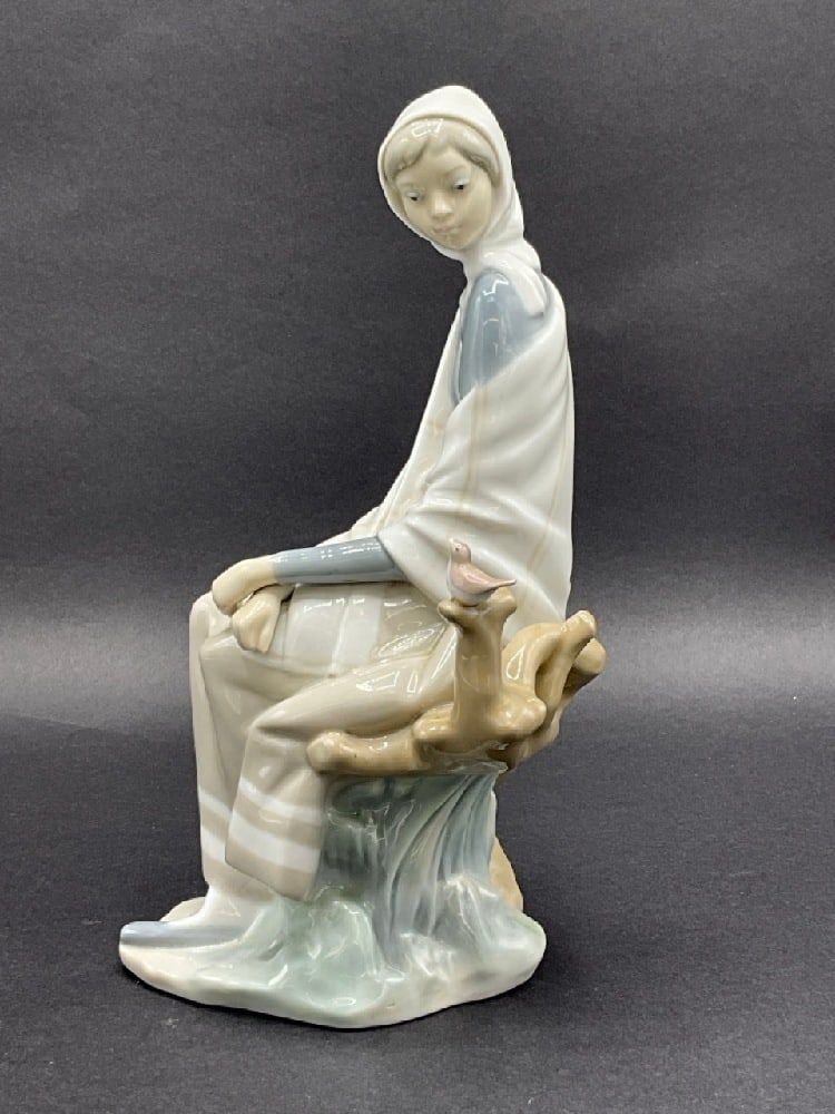 Lladro Shepherdess Woman Sitting with Bird #4576: Lladro Shepherdess Woman Sitting with Bird #4576Dimensions:10” H x 9”W x 5” DGood Condition, Please See Preview Photographs