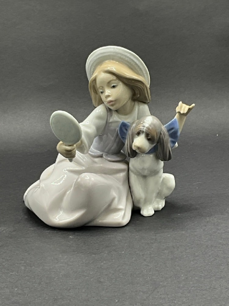 Lladro “Who’s the Fairest “ Girl with Dog # 5468: Lladro “Who’s the Fairest “ Girl with Dog # 5468Dimensions: 6” H x 5” W x 5” DGood Condition, Please See Preview Photographs