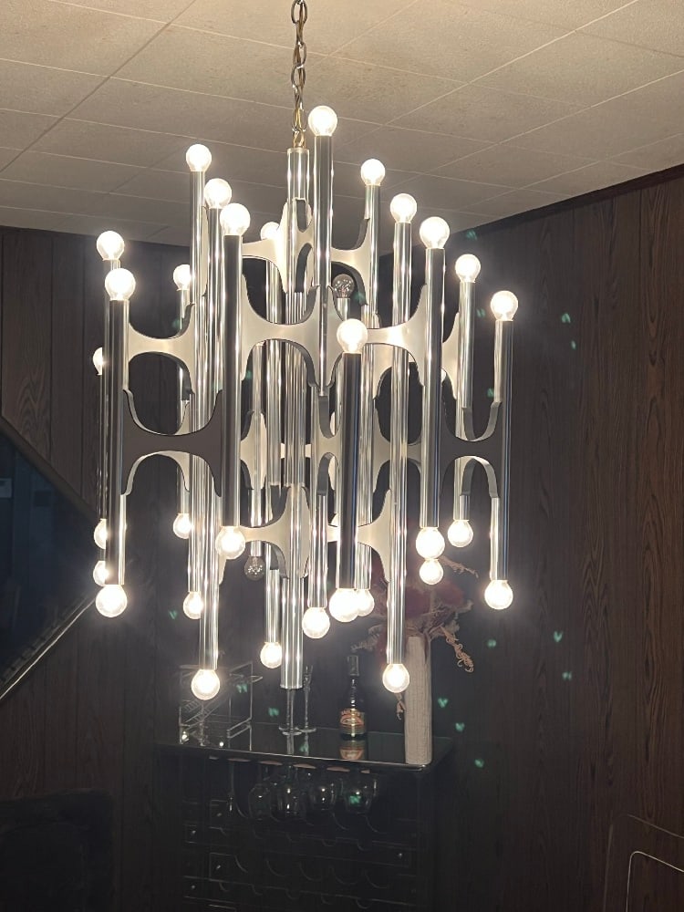 Italian Chrome Chandelier by Gaetano Sciolari Lightolier (1 of 3)