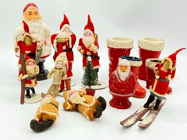 Antique Cotton Santas, Boot Candy Containers Etc.