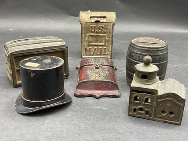 Six (6) Antique Cast Iron Still Banks