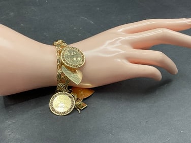 Vintage 14K Yellow Gold Charm Bracelet 54 grams