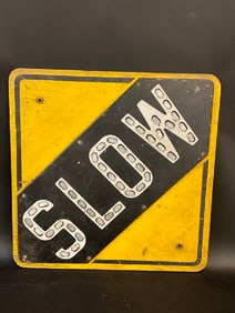 Early Automotive “Slow” Wooden Reflective Sign