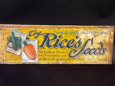 1909 Rice’s Seeds Metal Advertising Store Sign