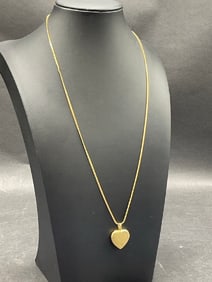 14K Yellow Gold Puff Heart Pendant Necklace 20”
