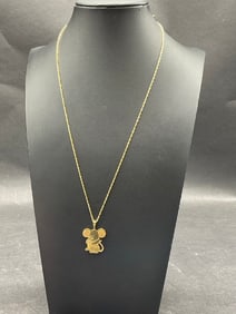 14K Yellow Gold  Mechanical Mouse Pendant Necklace