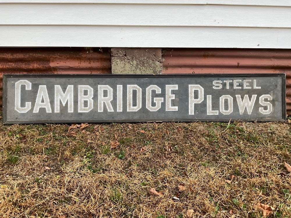 Antique Cambridge Steel Plows Wood Framed Store Front Sign (1 of 5)