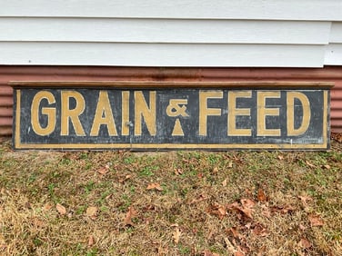 Antique Grain And Feed Tin and Wood Store Front Sign