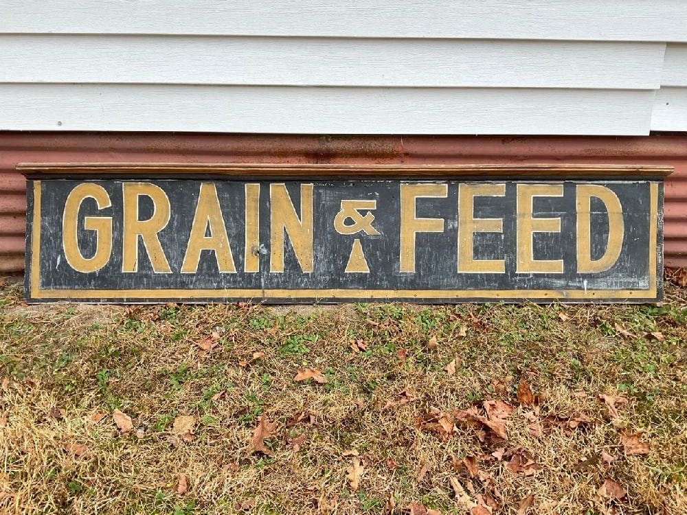Antique Grain And Feed Tin and Wood Store Front Sign (1 of 6)