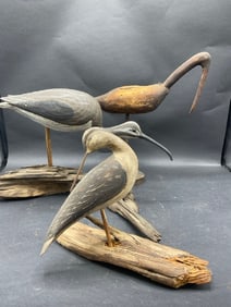 Three (3) Signed Vintage Wood Shore Bird Carvings