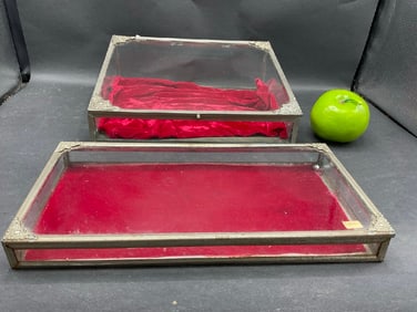 Two (2) Antique Nickel Plated Table Top Display Cases
