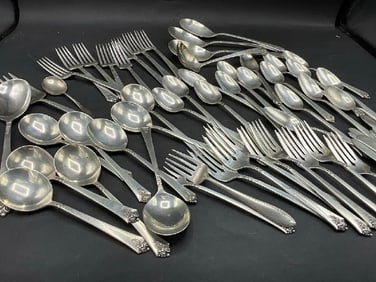 Royal Crest Sterling Silver Flatware Service Castle Rose