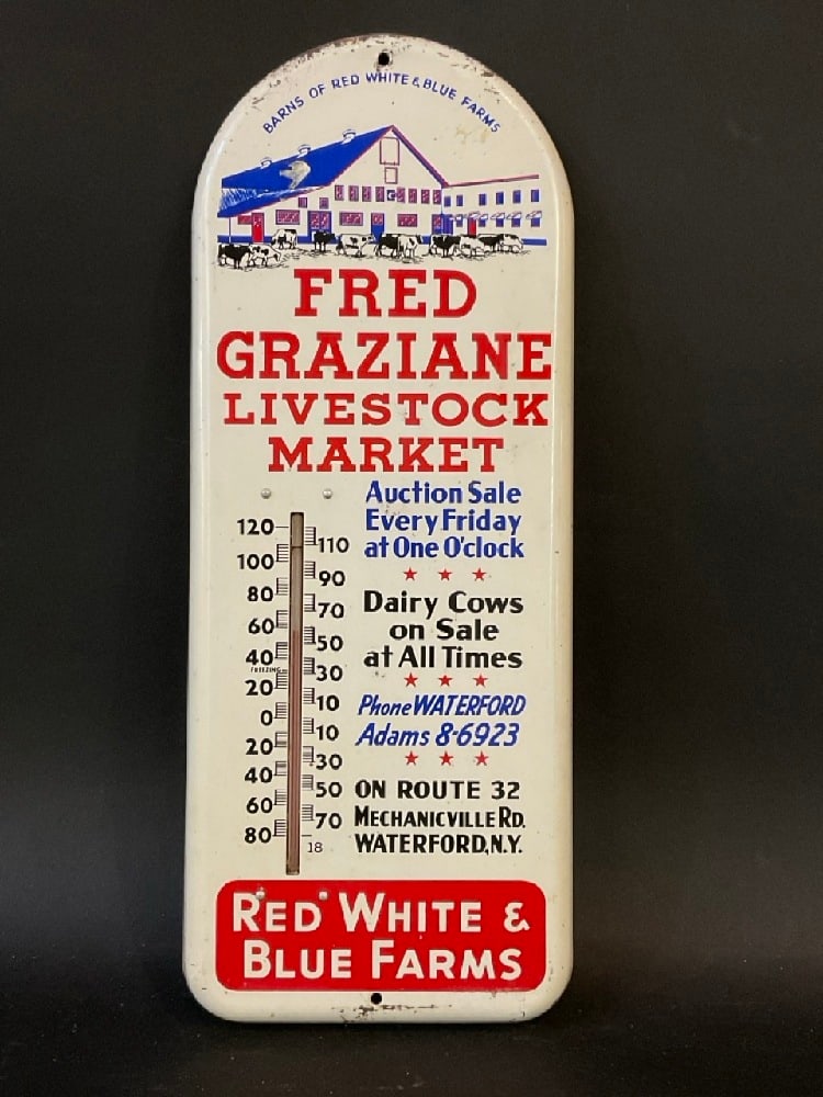 Fred Graziane Livestock Market Thermometer: Fred Graziane Livestock Market Thermometer Advertised SignGood Condition, Please See Preview Photographs Dimensions: 16” H x 6 1/4” W