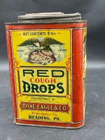 Red Cough Drops Reading PA Bone, Eagle & Co Tin Advertising Can