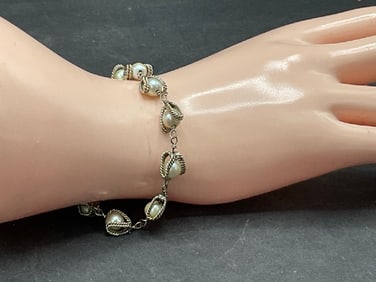Vintage 14K White Gold and Pearl Bracelet