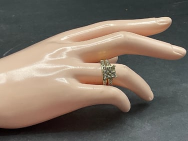 10K Yellow Gold Diamond Engagement Ring and Wedding Band