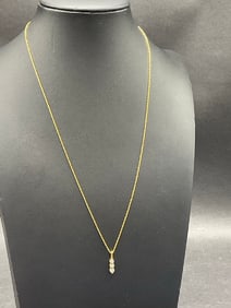 14K Yellow Gold Three Diamond Necklace