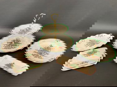 (5) Five Spode Christmas Tree Serving Pieces