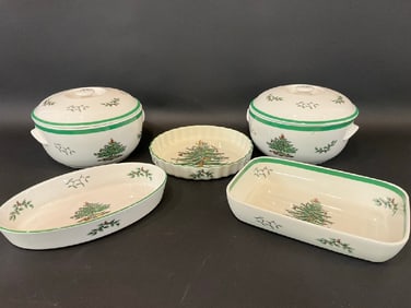 (5) Five Spode Christmas Tree Porcelain Serving Pieces