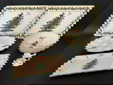 (4) Five Spode Christmas Serving Pieces & (4) Four Placemats