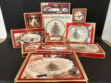Large lot of 11 Spode Christmas Tree Porcelain Serving Pieces