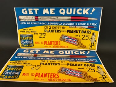(2) Two Vintage Planters Peanut Cardboard Advertisements