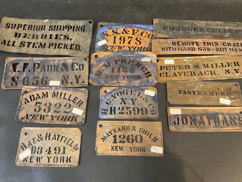 Thirteen (13) 19th Century New York Copper Crate Stencils (1 of 4)