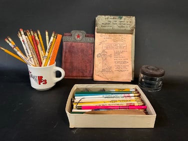 Estate Found Desk Pencils, Clip Boards with Harvest Festival Flyer