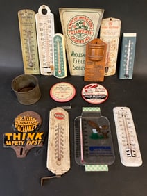 Advertising Thermometers, Mirrors, and Metal Cup