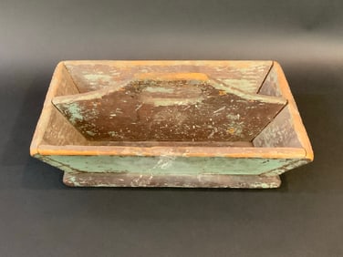 19th c. Primitive Wood Cutlery Box w/ Blue Paint