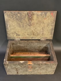 19th Century American Wood Tool Box w/ Blue Paint