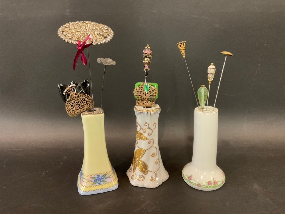 Estate Compiled Collection of Hat Pins/Holders (1 of 8)