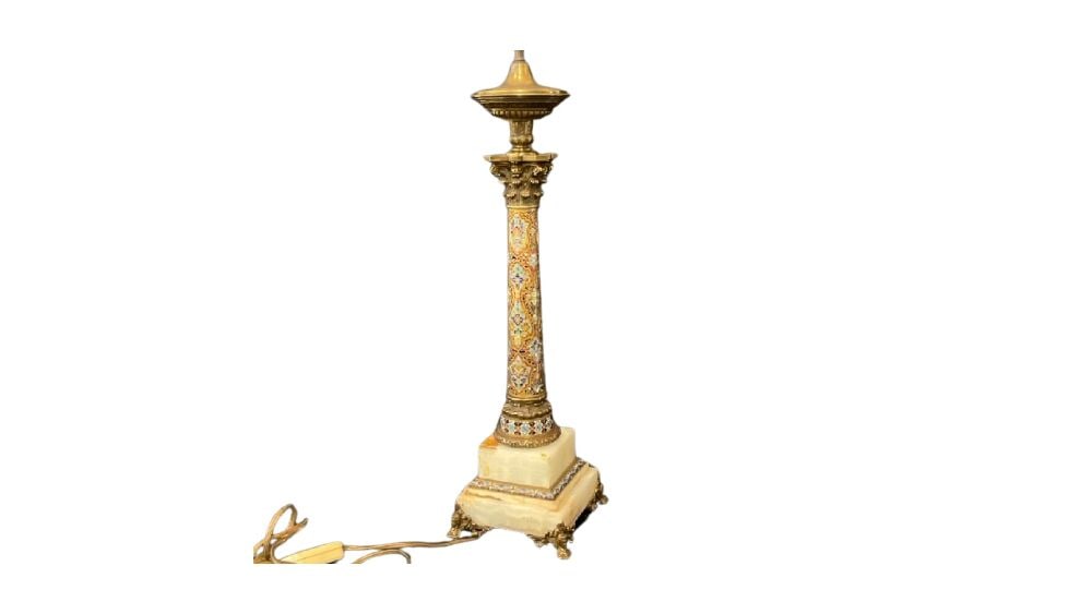 French Champleve Enameled Column Table Lamp (1 of 10)