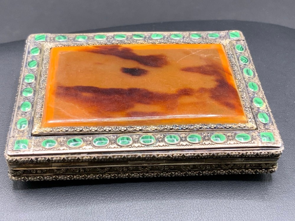 800 Silver Compact or Box w/ Green Glass Stones (1 of 6)