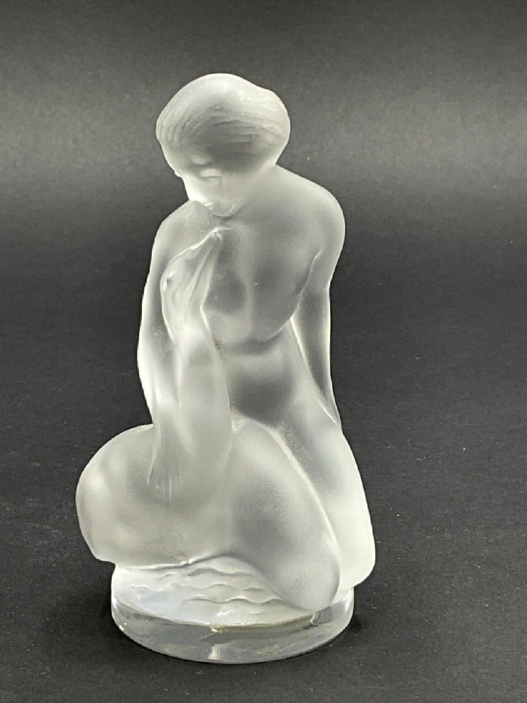 Lalique Nude Figure with Goose: Lalique Nude Figure with Goose. Dimensions: 4 1/2” x 3”