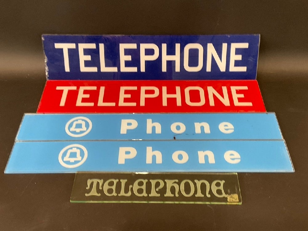 (5) Five Vintage Glass Telephone Booth Signs (1 of 7)