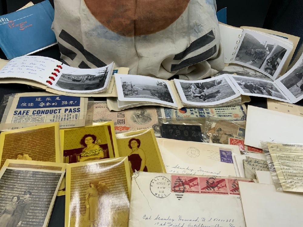 Korean War Flag with Soldiers Letters, Photographs,and Currency: Korean War Flag with Soldiers Letters, Photographs,and Currency ( graphic photographs not photographed) Please See Photograph Preview.